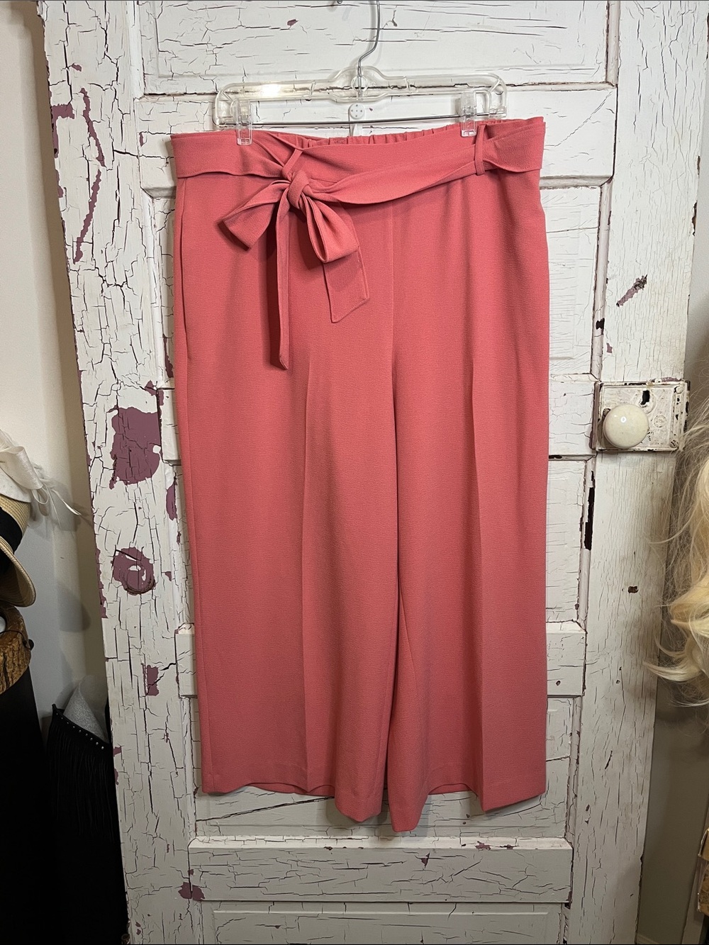 Bar III Coral Tie-Waist Wide-Leg Pants Culottes Sz 16 Polyester blend